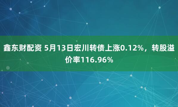 鑫东财配资 5月13日宏川转债上涨0.12%，转股溢价率116.96%
